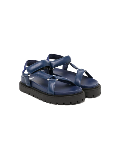 Fendi Kids' Touch-strap Leather Sandals In Black