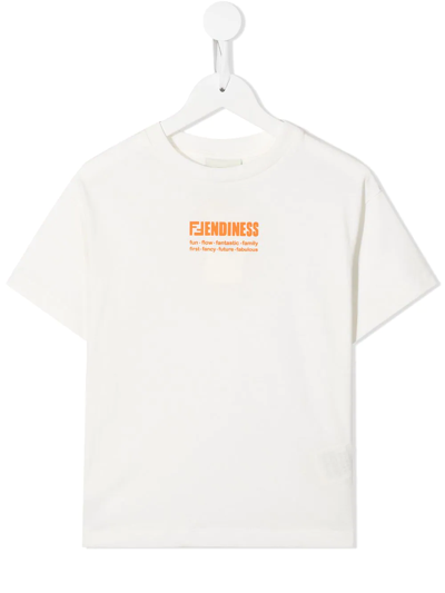 Fendi Kids' Logo-print T-shirt In White