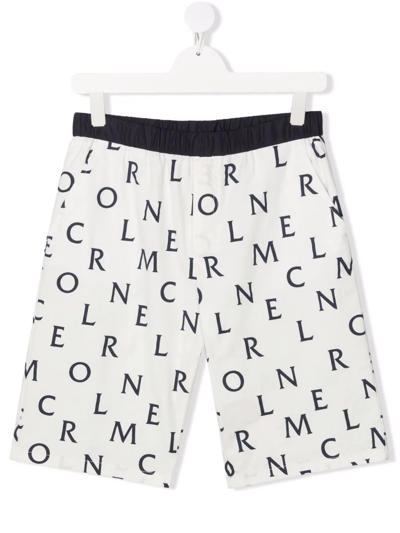 Moncler Kids White Shorts With Deconstructed Navy Blue Logo