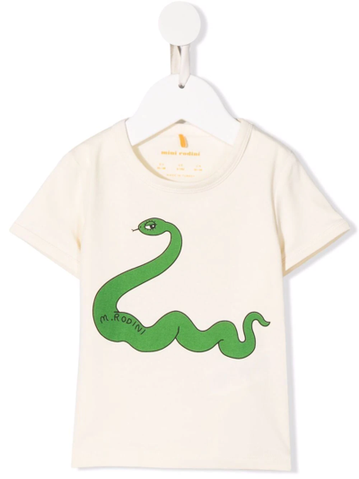 Mini Rodini Babies' Snake-print Organic-cotton T-shirt In Yellow