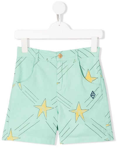 The Animals Observatory Kids' Star-print Cotton Shorts In Green