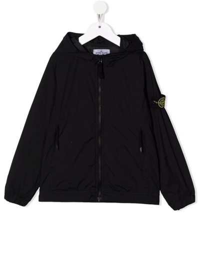 Stone Island Kids' Logo Zipped Hooded Jacket In Ink