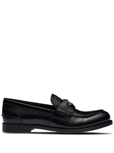 Miu Miu Brushed Leather Penny Loafers In Black