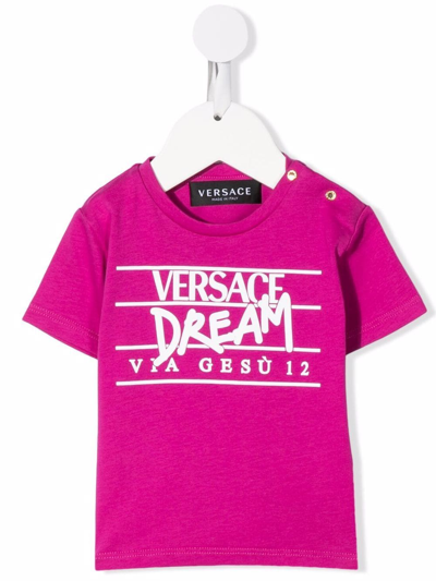 Versace Babies' Logo Print T-shirt In Fucsia