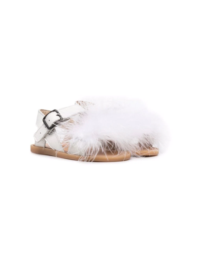 Babywalker Kids' Feather Detail Open Toe Sandals In White