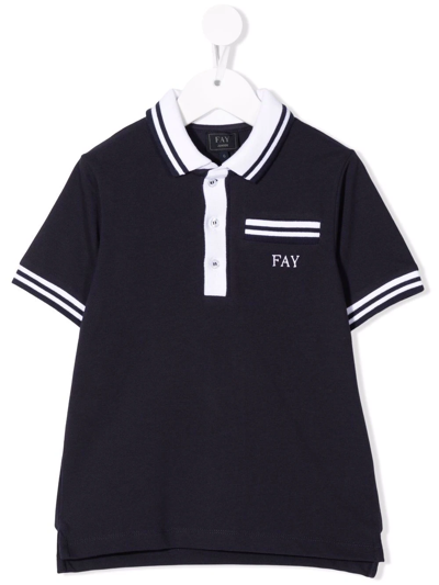 Fay Babies' Teen Logo-print Short-sleeved Polo Shirt In Blue