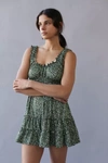 Urban Outfitters Uo Lizzy Smocked Floral Mini Dress In Green Multi