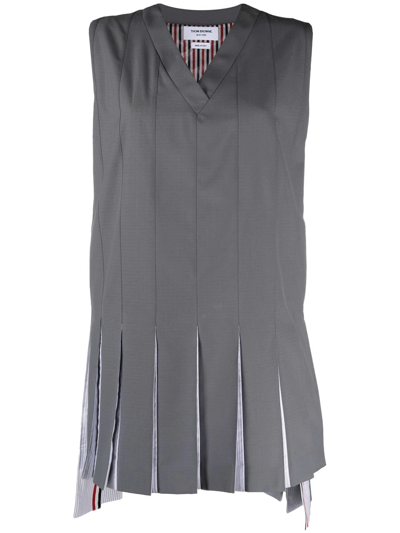 Thom Browne Pleated Sleeveless Tunic Top In Grey