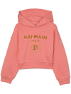 Balmain Sequinned Logo Cotton Hoodie In Rosa