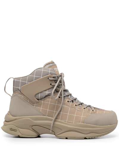 Undercover Checked Nubuck And Canvas Hiking Boots In Beige