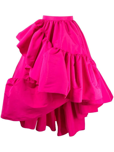 Alexander Mcqueen Asymmetric Layered Ruffled Tiered Taffeta Midi Skirt In Pink