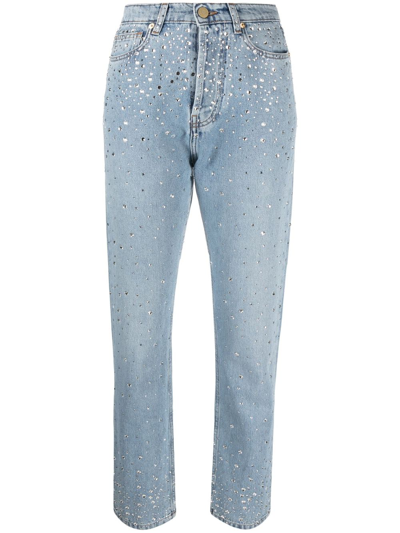 Alexandre Vauthier Crystal-embellished High-rise Straight-leg Jeans In Blau