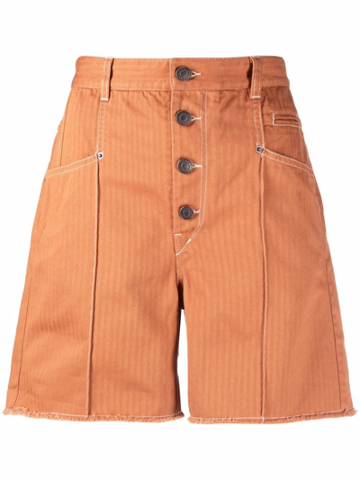 Isabel Marant Button-fastening Cotton Shorts In Brown