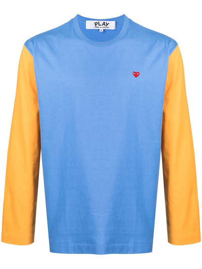 Comme Des Garçons Play Logo-embroidered Colour-block T-shirt In Blue