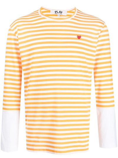 Comme Des Garçons Play Yellow & White Heart Long Sleeve T-shirt