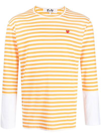 Comme Des Garçons Play Striped Long-sleeved T-shirt In Yellow