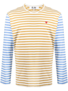 Comme Des Garçons Play Small Heart Stripe Colorblock Long Sleeve T-shirt In Blau