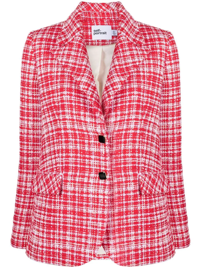 Self-portrait Boucle Single Breasted Blazer In Red