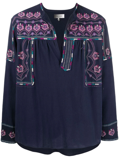 Isabel Marant Phardy Embroidered Shirt In Faded Night