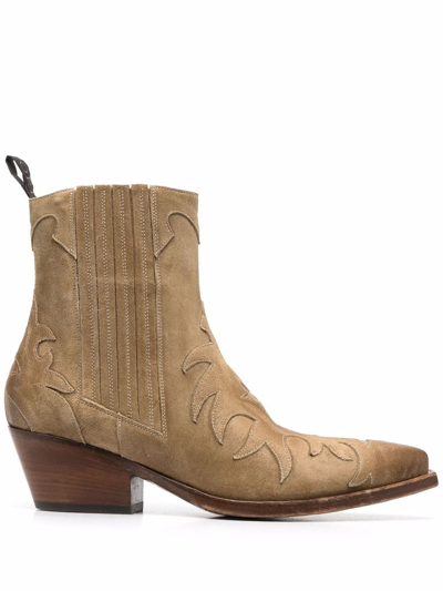 Sartore Leather Cuban Ankle Boots In Nude