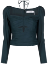 Self-portrait Slate Stretch Crepe Cut Top In Blue