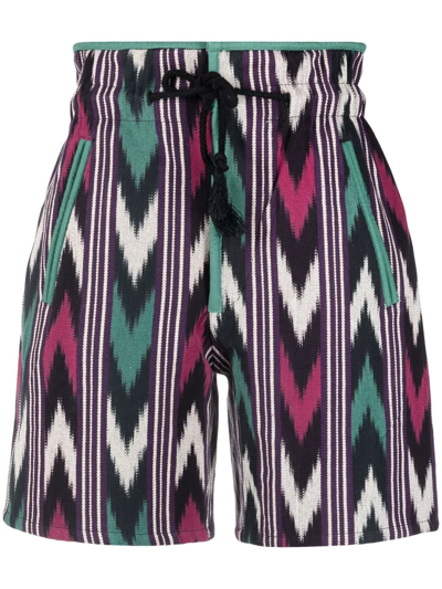 Isabel Marant Étoile Linima Ikat Zigzag Print Cotton Shorts In Blue