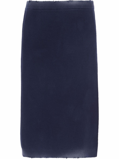 Miu Miu Low-rise Faded Cotton Midi Skirt In Navy