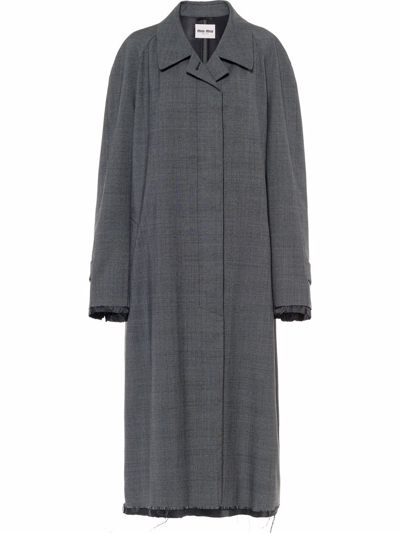 Miu Miu Single-breasted Prince Of Wales Check Wool Coat In Slate Gray