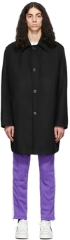 Palm Angels Single-breasted Logo-print Coat In Black/white