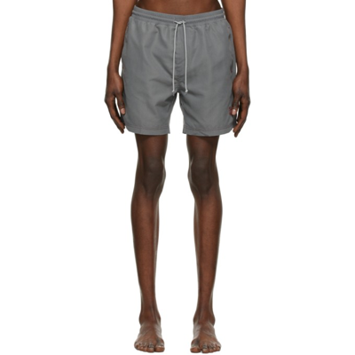 Brunello Cucinelli Grey Embroidered Logo Swim Shorts In Grau