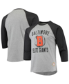 Stitches Men's  Heather Gray, Black Baltimore Elite Giants Negro League Wordmark Raglan 3/4 Sleeve T- In Heathered Gray/black