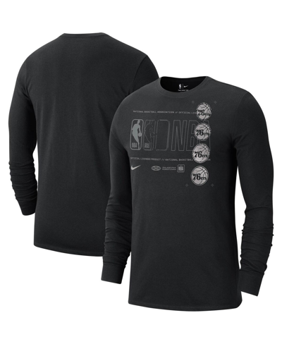 Nike Men's  Black Philadelphia 76ers Courtside Chrome Long Sleeve T-shirt