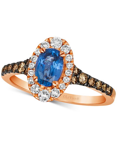 Le Vian Cornflower Ceylon Blue Sapphire (5/8 Ct. T.w.) & Diamond (1/2 Ct. T.w.) Oval Halo Ring In 14k Rose G In Rose Gold