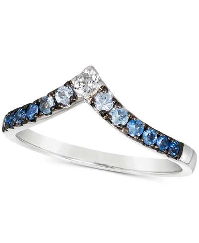 Le Vian Denim Ombre (1/3 Ct. T.w.) & White Sapphire (1/10 Ct. T.w.) V Ring In 14k White Gold