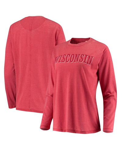 Pressbox Women's  Red Wisconsin Badgers Tonal Block Vintage-like Wash Long Sleeve T-shirt