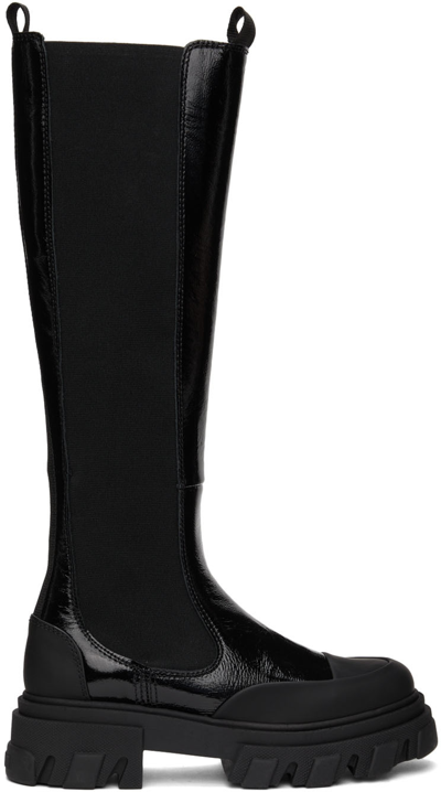 Ganni Black Tall Chelsea Boots In 099 Black