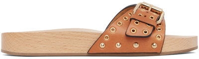 Isabel Marant Jaso Studded Leather Slide Sandals In Brown