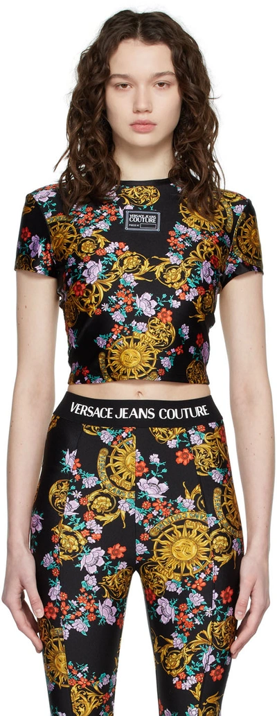 Versace Jeans Couture Sunflower Garland 印花t恤 In Black