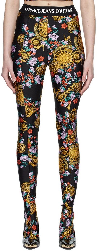 Versace Jeans Couture Black Floral Vjc Tights In Eg53 Multi