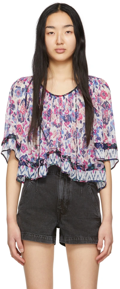 Isabel Marant Étoile Roxini Ruffled Floral-print Crepe De Chine Blouse In Ecru