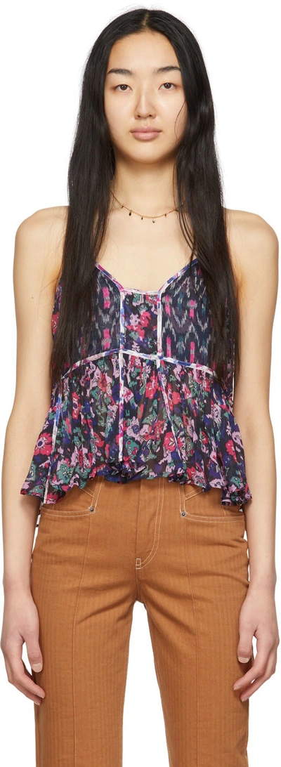 Isabel Marant Étoile Rhetta Pleated Floral-print Voile Camisole In Faded Night