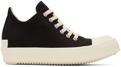 Rick Owens Drkshdw Black License Plate Low Sneakers In 911 Black/milk.milk