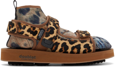 Doublet Brown Suicoke Edition Animal Foot Layered Sandals In Leopard