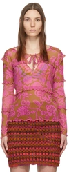 Shop Anna Sui Pink Paradisiac Combo Mesh T-shirt In Neon Pink