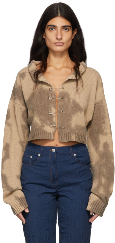 Danielle Guizio Brown Knit Tie-dye Safety Pin Cardigan