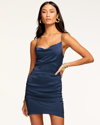 Ramy Brook Kiki Cowl-neck Ruched Satin Mini Dress In Blue