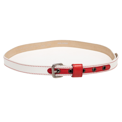 Pre-owned Marc By Marc Jacobs White/red Leather Buckle Belt S/m