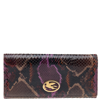 Pre-owned Etro Multicolor Python Effect Leather Flap Continental Wallet