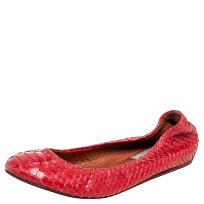 Pre-owned Lanvin Red Python Leather Scrunch Ballet Flats Size 36