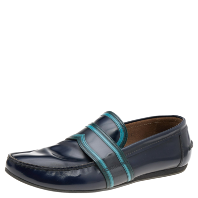 Pre-owned Prada Dark Blue Leather Penny Sip On Loafers Size 43.5
